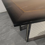 Angled Top Dining Table with Diamond-Quilted Leather Pedestal and Gold Inlay